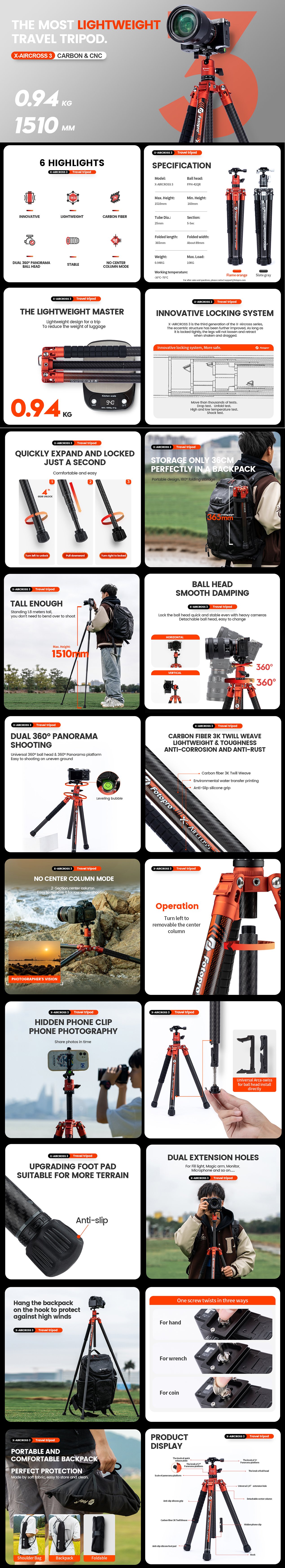 Fotopro X Aircross 3 Video Tripod