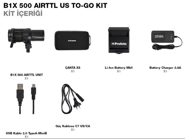 Profoto B1X 500 AirTTL To-Go Kit İçeriÄi