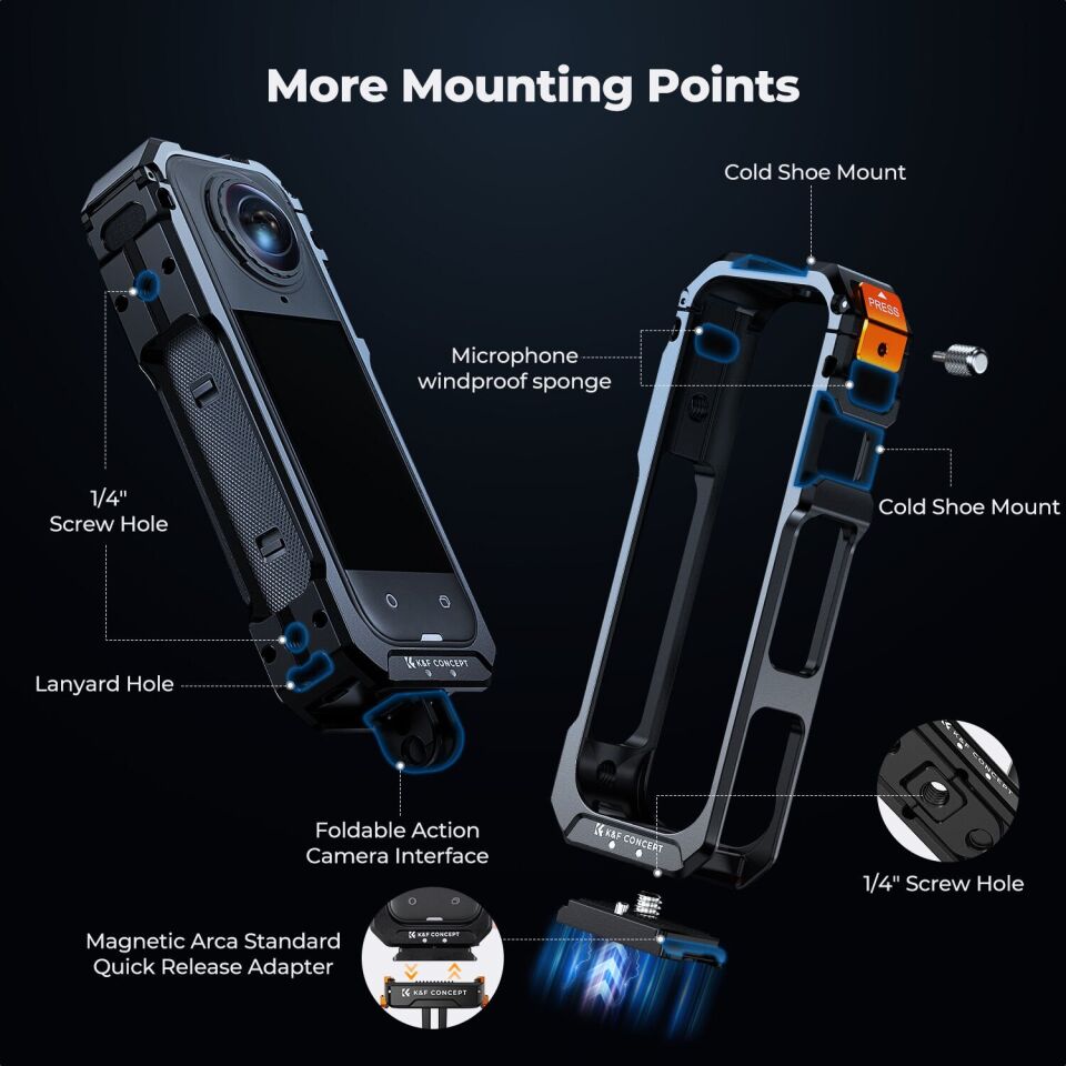 K&F Concept Insta360 X5 için Alüminyum Kafes