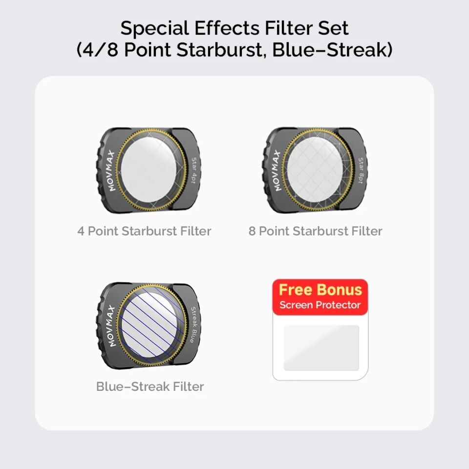 Movmax Special Effects Filter Set For DJI Pocket 3 (4/8 Point Starburst, Blue-Streak)