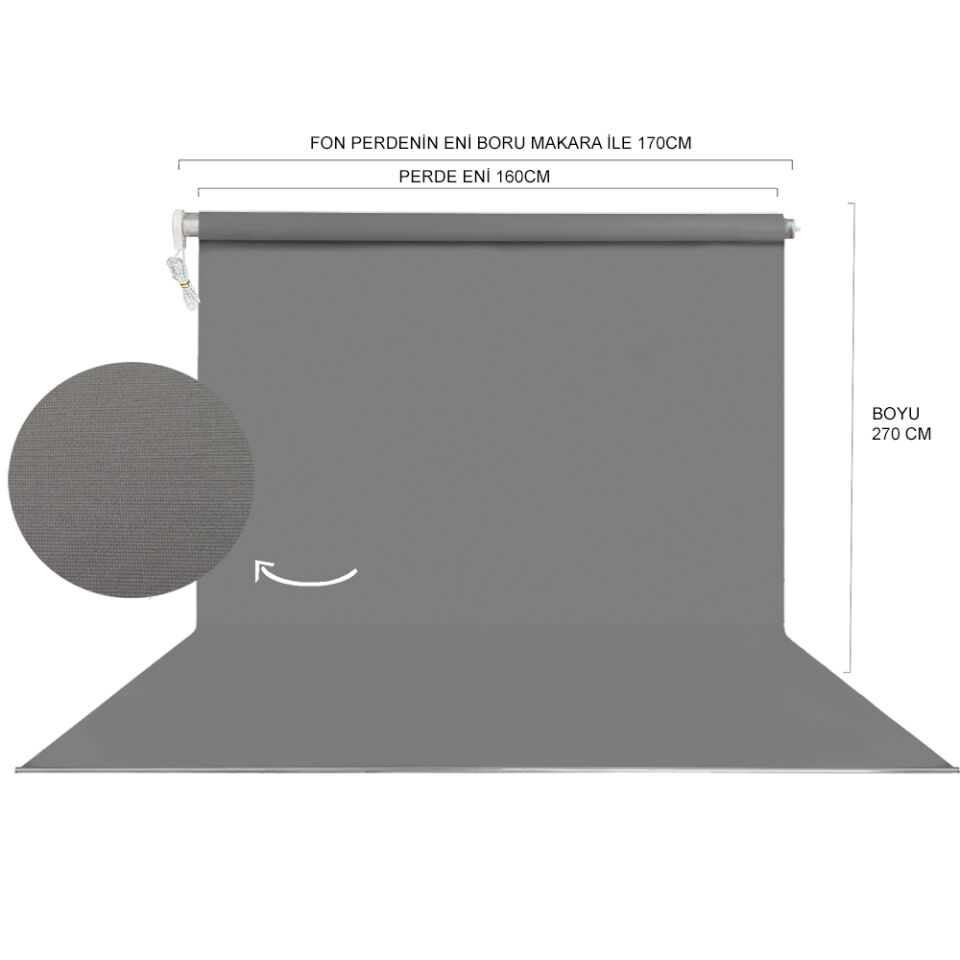 Stüdyo Teknik 160X270Cm Gri Fon Perdesi Seti