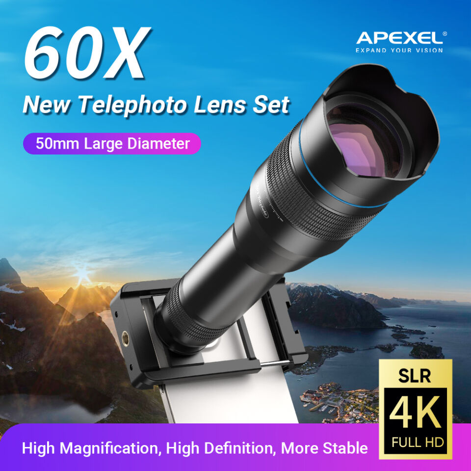 Apexel Klasik Mobil Süper 60X Akıllı Telefon Telefoto Lens Kiti