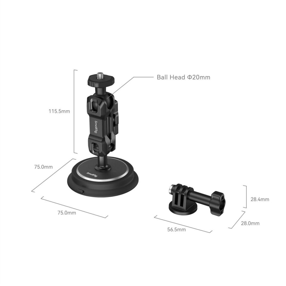 SmallRig 4466 Magic Arm Manyetik Vakumlu  Montaj Destek Seti Aksiyon Kameraları için