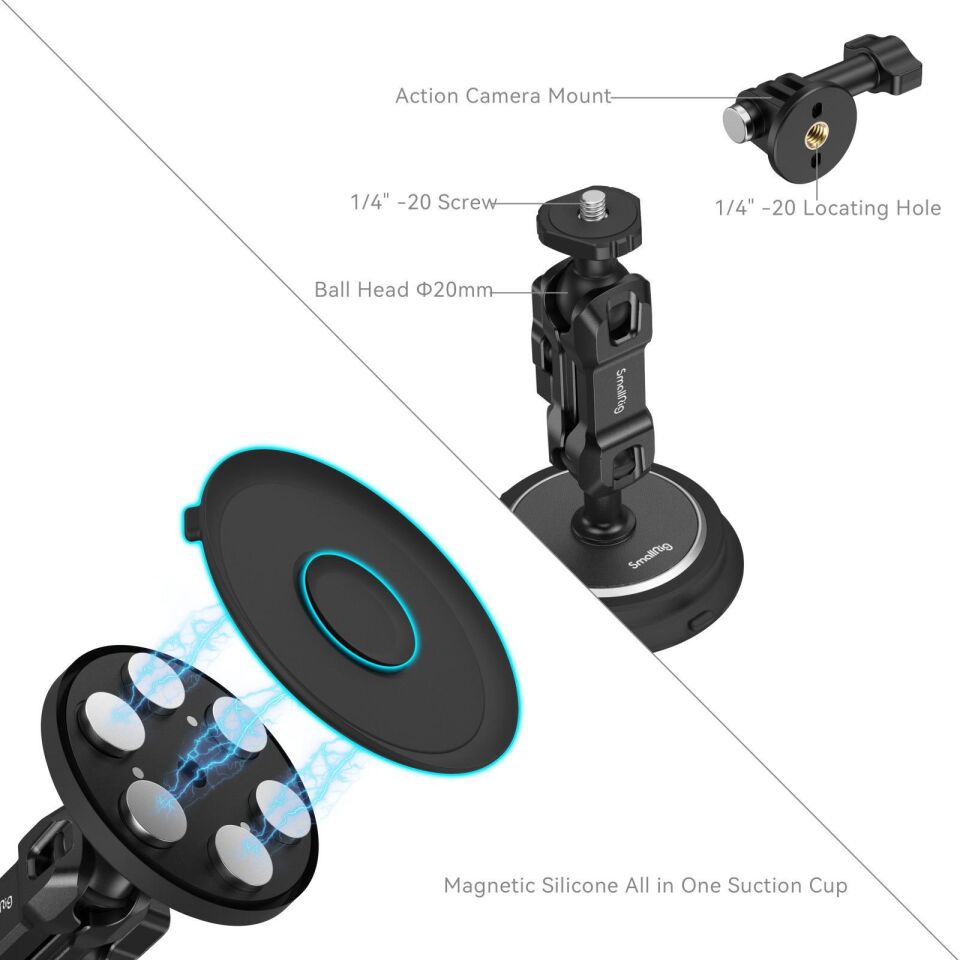 SmallRig 4466 Magic Arm Manyetik Vakumlu  Montaj Destek Seti Aksiyon Kameraları için