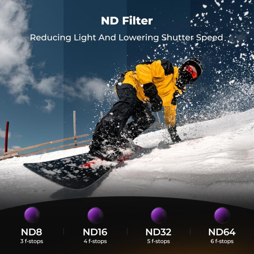 K&F NANO-X ND8 ND16 ND32 ND64 4'lü Filtre Kiti DJI Osmo Action 6 ile uyumlu Filtre