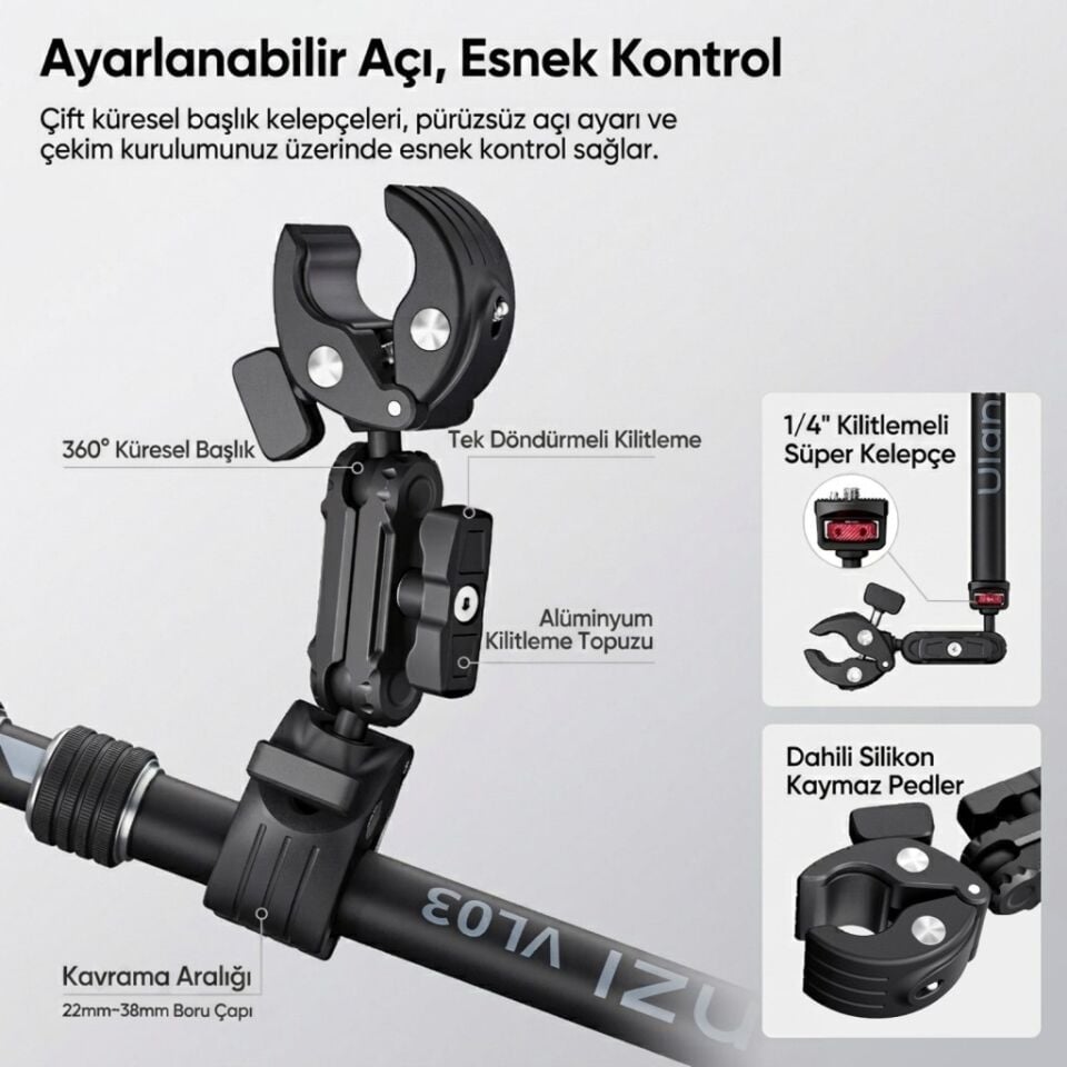 Ulanzi VL03 Motosiklet Görünmez Selfie Çubuğu Kamera Montaj Aparatı - T119