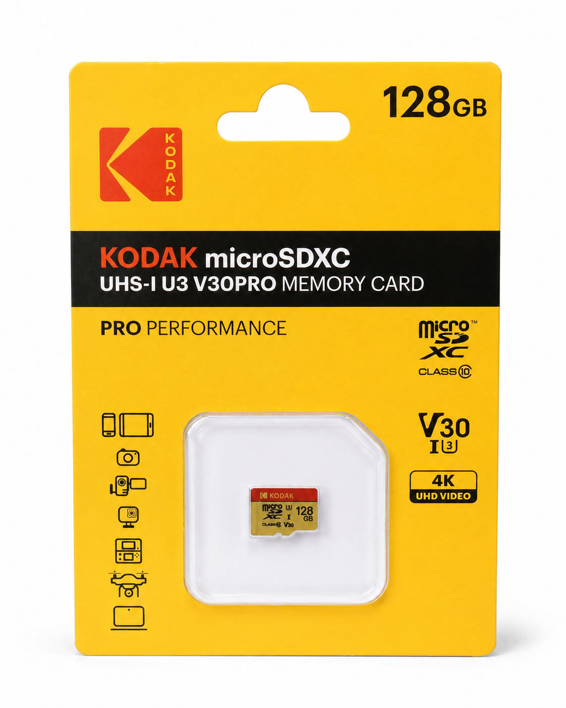 Kodak 128GB UHS-I U3 A1 V30 PRO Micro SD Hafıza Kartı